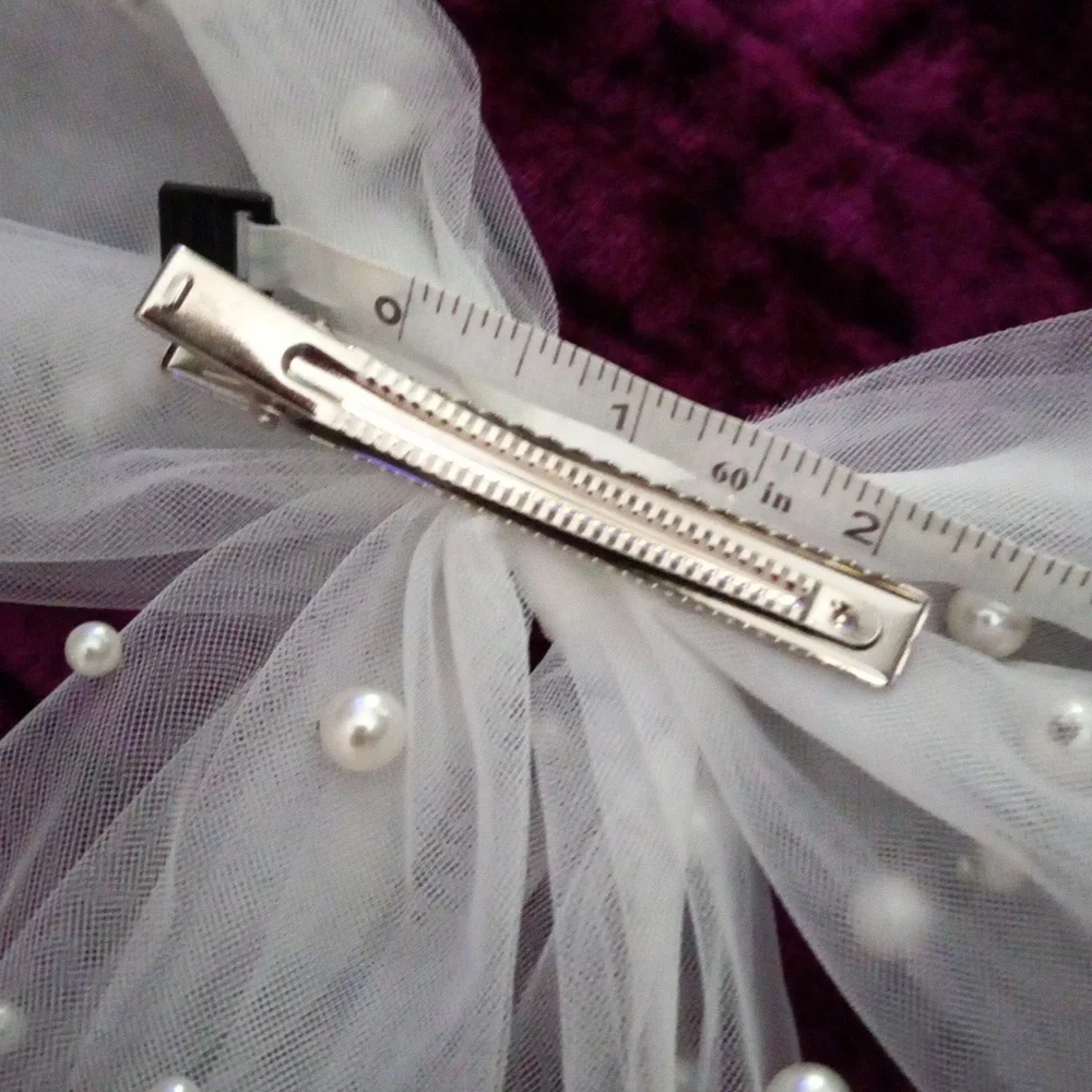Girls Large Sheer White Bow with Pearls Wedding Communion Prom